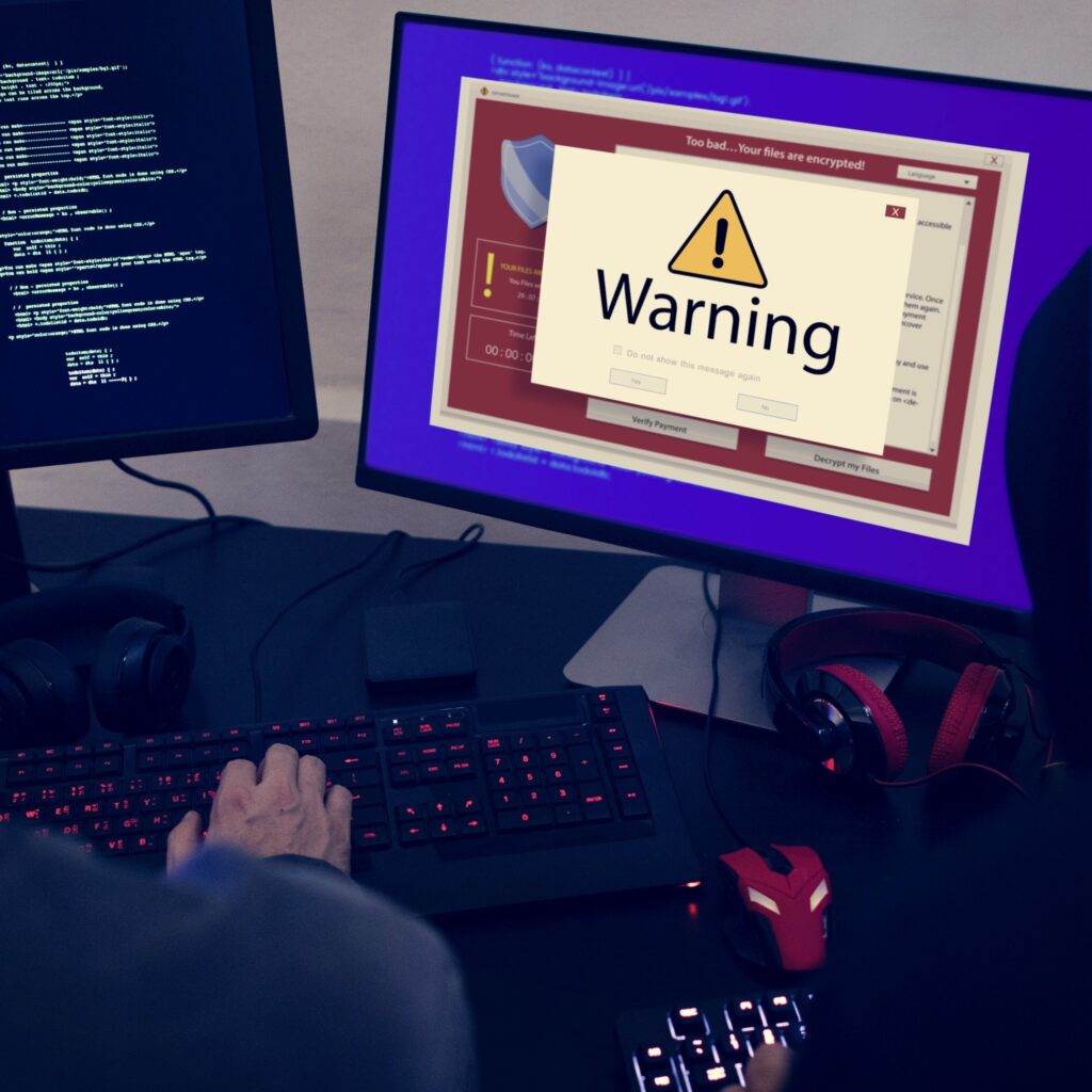Computer with warning pop up sign window